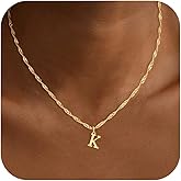 Fglqfam Initial Necklace for Women, Dainty 14K Gold Plated A–Z Letter Pendant, Water Wave Chain Name Necklace, Trendy Jewelry Valentines Day Gift for Her