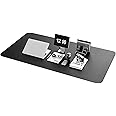 Non-Slip Leather Desk Mat, Desk Mouse Pad, Waterproof PVC Leather Desk Table Protector, Large Desk Blotter, Easy Clean Laptop Desk Writing Mat for Office/Work/Home/Decor(Black, 47.2" x 23.6")-No Band