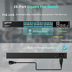 24 Port Gigabit PoE Switch,AUMOX PRO 28 Port PoE
