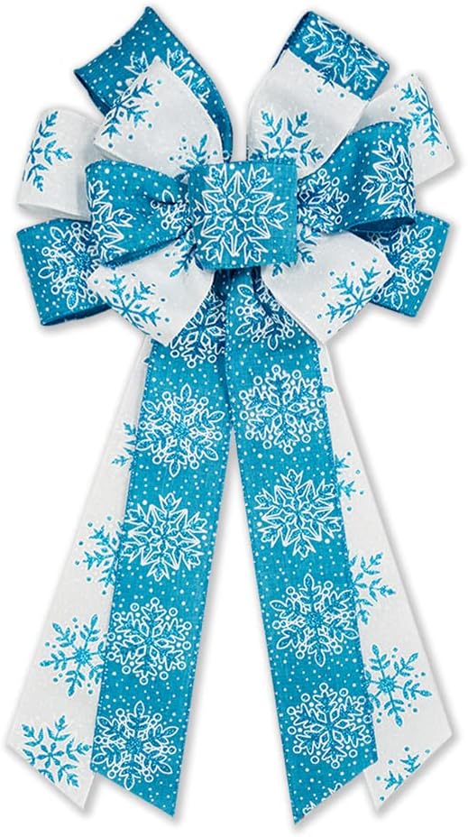 Bows & Ribbons - Hying Large Christmas Bow for Wreath, Blue White Snowflakes Wreath Bow for Christmas Décor - Winter Bow for Front Door Indoor Outdoor Wall Decoration Supplies Ornament