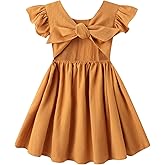 Dutebare Toddler Girls Dress Cotton Linen Ruffle Backless Sleeveless Kids Casual Party Dresses