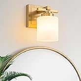 BrkNit 1 Light Modern Bathroom Light Fixtures Over Mirror, Brass Finish Vanity Lights for Bathroom Wall Sconces with Milky Wh