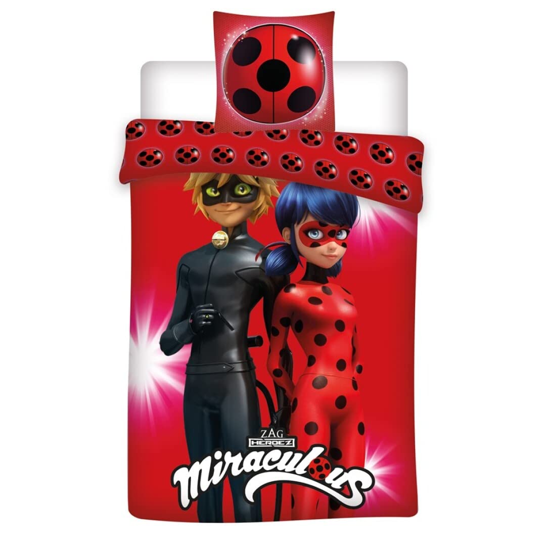 Miraculous AYMAX S.P.R.L. Ladybug and Cat Noir Bedding Set - Duvet Cover 140 x 200 cm + Pillowcase 63 x 63 cm