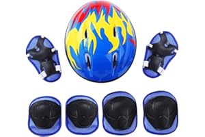 Mrisata Kids Helmet Pad Set, Adjustable Kids Skateboard Bike Helmet Knee & Elbow Pads Wrist Guards 3-12yrs Unisex Protective 