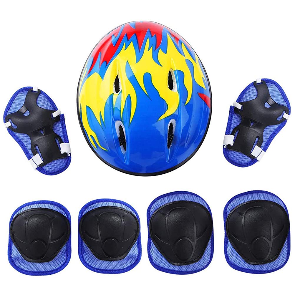 YueWan 7pcs/set Kids Protective Gear with Adjustable Helmet Knee Pads Elbow Pads Wrist Pads for Roller Skates