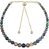 OdrillionGems AAA Ethiopian Black Opal Bolo Bracelets, 14K Gold Plated Sterling Silver, Healing Crystal Opal Smooth Beads, Adjustable Slider, Handmade, Women Jewelry, Size 10"