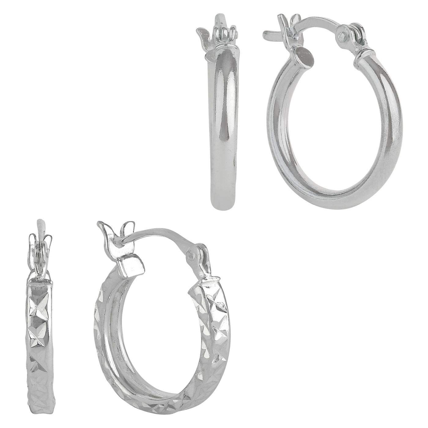 LeCalla 925 Sterling Silver Classic Diamond-Cut Hoop Earrings Hypoallergenic Lightweight Trendy Jewelry Set of 2 Pair Small Click-Top Hoop Earring for Teen Women 25 MM