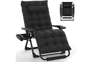 Slendor Oversized Zero Gravity Chairs XL, Padded Anti Gravity Chair, 29in Zero Gravity Lounge Chair, Folding Reclining Chair w/Aluminum Alloy Lock, Headrest, Cup Holder, Support 440lbs, Black