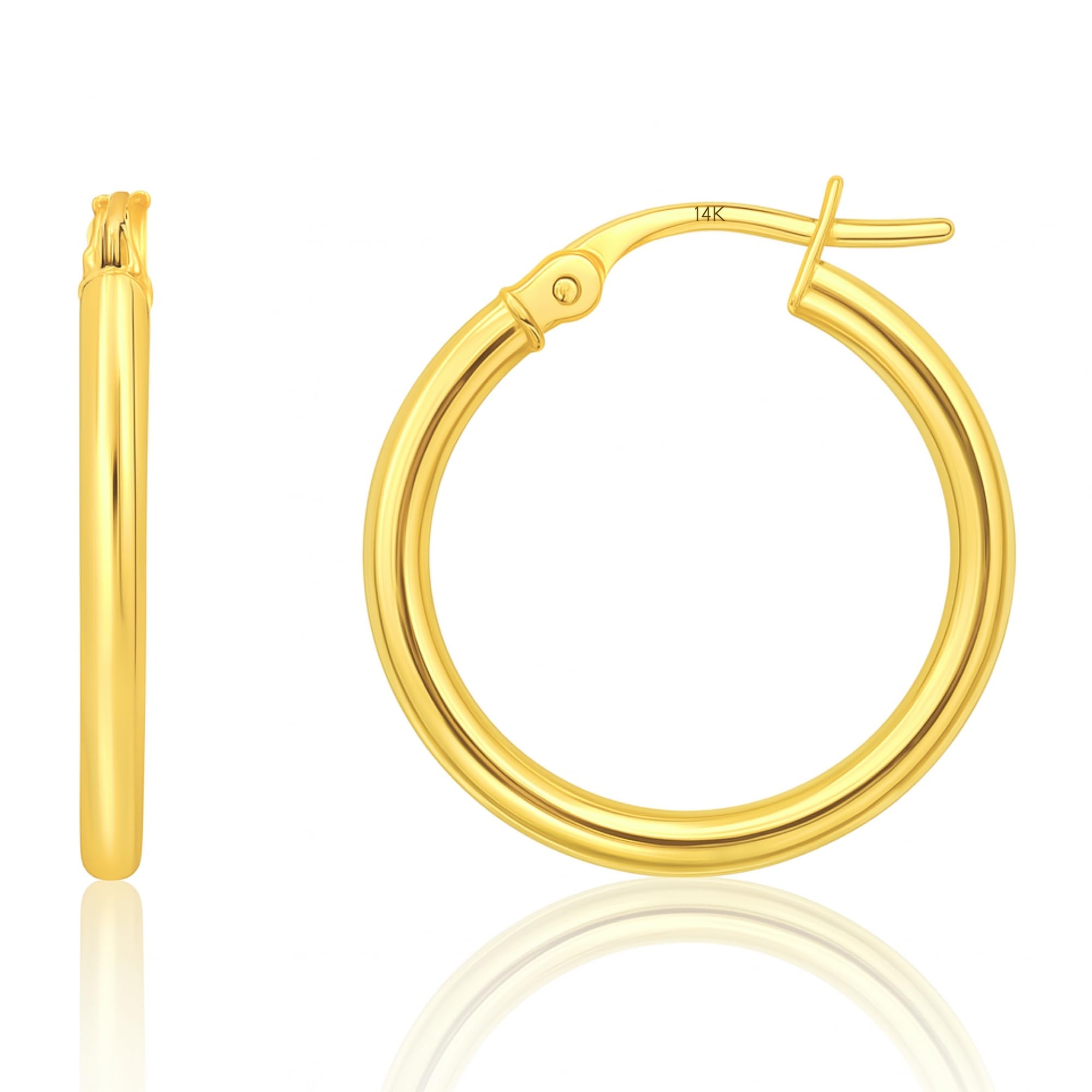 14k Gold Hoop Earrings for Women | Hypoallergenic Small to Large 12MM to 50MM Hoop Earrings with Secure Click Tops |14k Yellow or White Gold Classic Hoops in 2MM Thick Tube by MAX + STONE, 1.00 inches — image 1