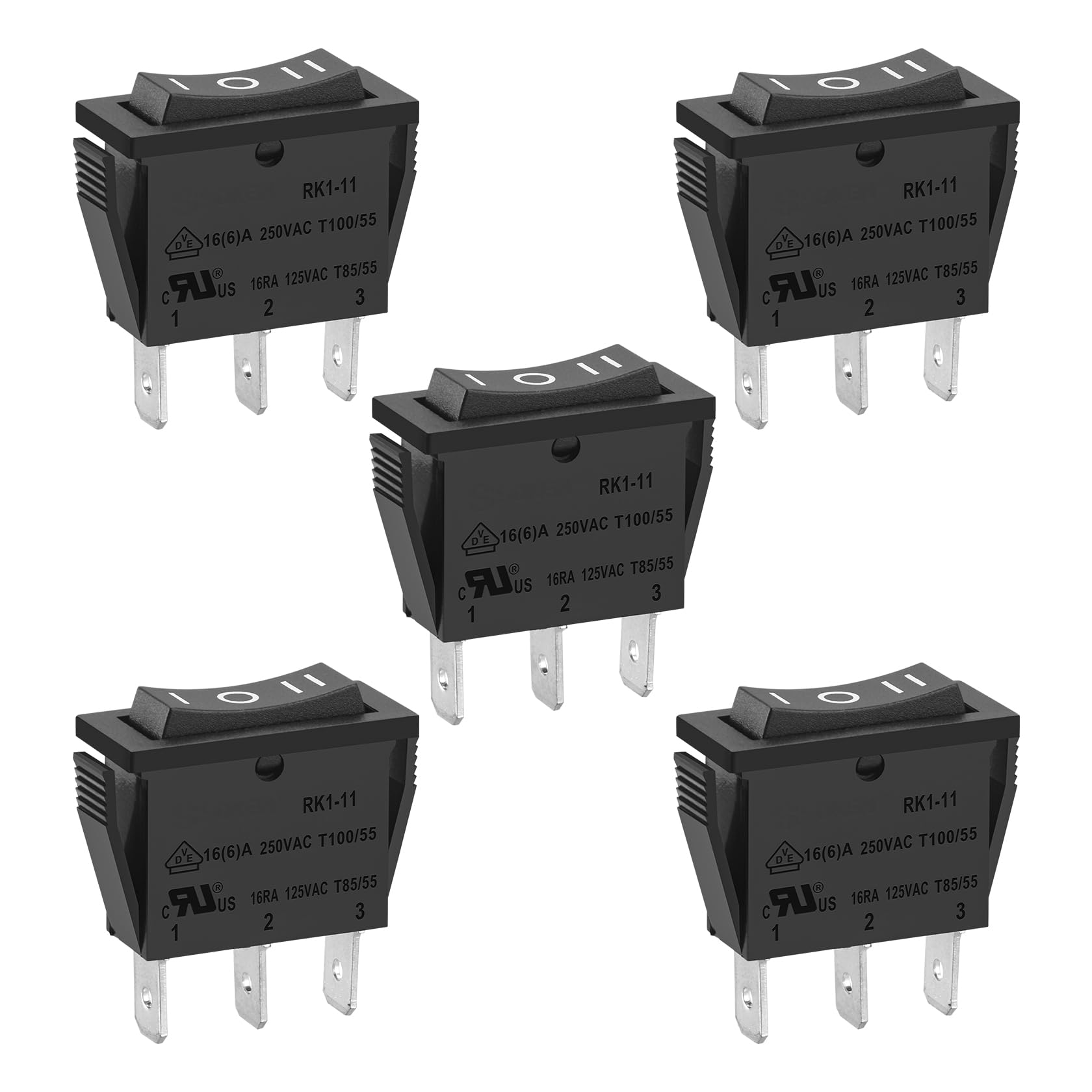 Heschen Rocker Switch ON-OFF-ON SPDT 3 Terminals 15A 250VAC Black 5Pack