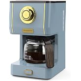 Amaste Coffee Maker, 5 Cup Coffee Pot with Three Brewing Modes, Retro Coffee Maker with Glass Carafe &amp; Reusable Coffee Filter, Drip Coffee Maker Ideal for Home or Office, Warming Plate, Ash Blue