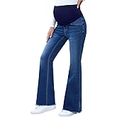BLENCOT Maternity Jeans for Women Over Belly Pregnancy Pants Comfy Pregnant Jeans Flare Denim Jeans with Pockets