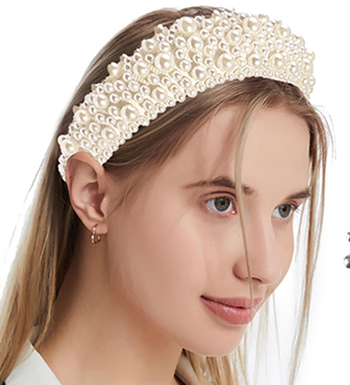 scicent White Head Band Wide Top Knot Hairband Pearl Embellished Head Bands Bridal Hair Hoop Wedding Hair Accessories for Women Girls Sparkly Bling Diamond Headbands 26006 — image 1
