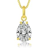 Synlahsky 6 ct Moissanite Necklace for Women,925 Sterling Silver Teardrop Pendant 14K White Gold Plated with Certificate