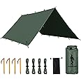 FREE SOLDIER Camping Tarp Waterproof Portable Multifunctional Outdoor Traveling Awning Backpacking Shelter Rain Tarp (Lake Green 10×10.5ft)