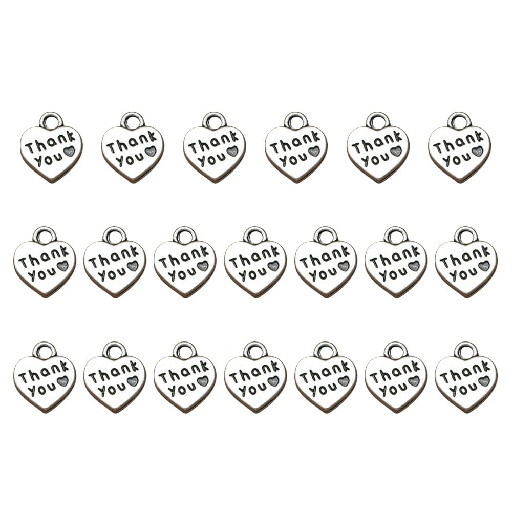 COHEALI Thank You Silver Charms Heart Shape Pendant Antique Finish Diy Jewelry Making Accessory for Necklace Bracelet Keychain Craft