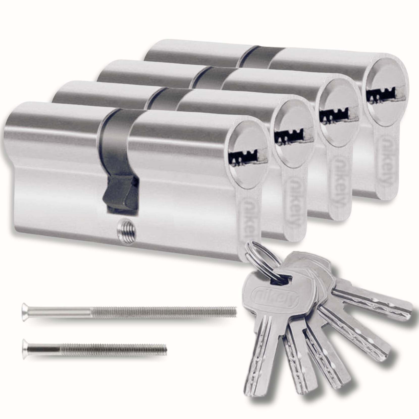 Set of 4 45/45 mm Lock Cylinders with Single Keyed, Double Lock Cylinders, 8 Screws, Easy Installation, Universal Keys for All Cylinders, Length 90 mm