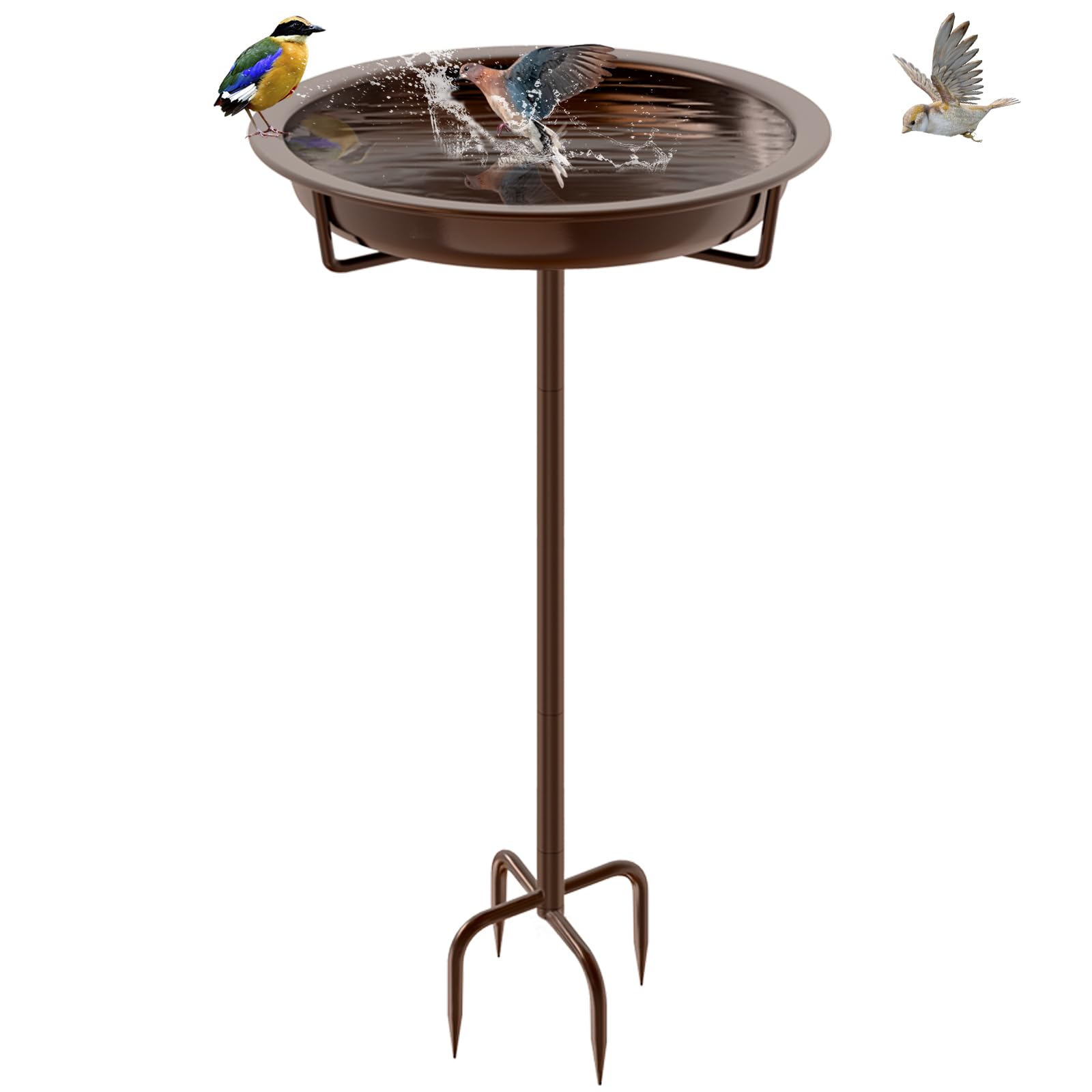 KHayRovies Bird Bath for Outdoors, Metal Garden Birdbath Bowl for Outside with 4 Prongs Base Stake, Bird Feeder for Garden Yard Lawn Deco (Brown)