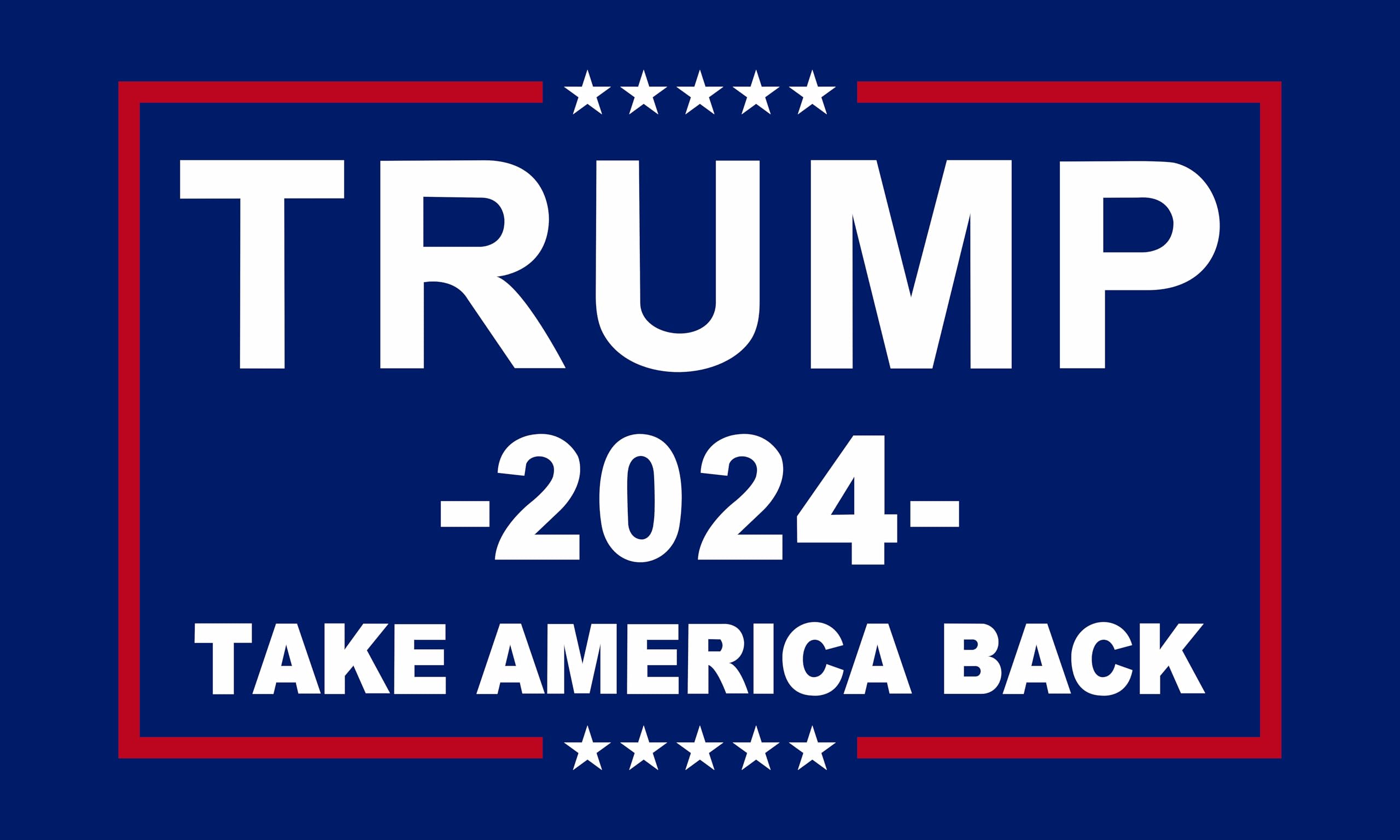Photo 1 of Trump 2024 Flag 3x5 Ft - Take America Back Banner, Heavy Duty Rashel Fabric, UV Resistant, Double-Stitched Edges, Plastic Hooks, Indoor/Outdoor Use (Blue II)
