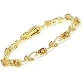 Gem Stone King 18K Yellow Gold Plated Silver 5.66 Ct Yellow Sapphire Diamond Greek Vine 7 Inch Tennis Bracelet For Women