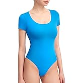 PUMIEY Women's Scoop Neck Short Sleeve Bodysuit Slimming Fit Body suit Top Smoke Cloud Pro Collection