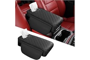 XINLIYA Car Armrest Cushion Pad, Leather Memory Foam Vehicels Center Console Cover with 2 Pocket ＆ 1 Tissue Box, Multifunctio
