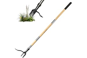 DEERFAMY Stand Up Weed Puller Tool with Long Handle, Manual Weeder with 3-Section Bamboo Construction & 4-Claw Steel Head Design, Gardening Hand Tool for Easy Weed Removal