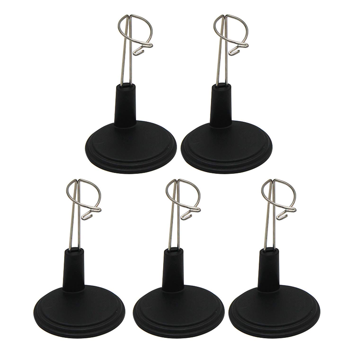 POFET Adjustable Doll Stand for 4-6 Inch Dolls - 5pcs Black Transparent Plastic Display Holder