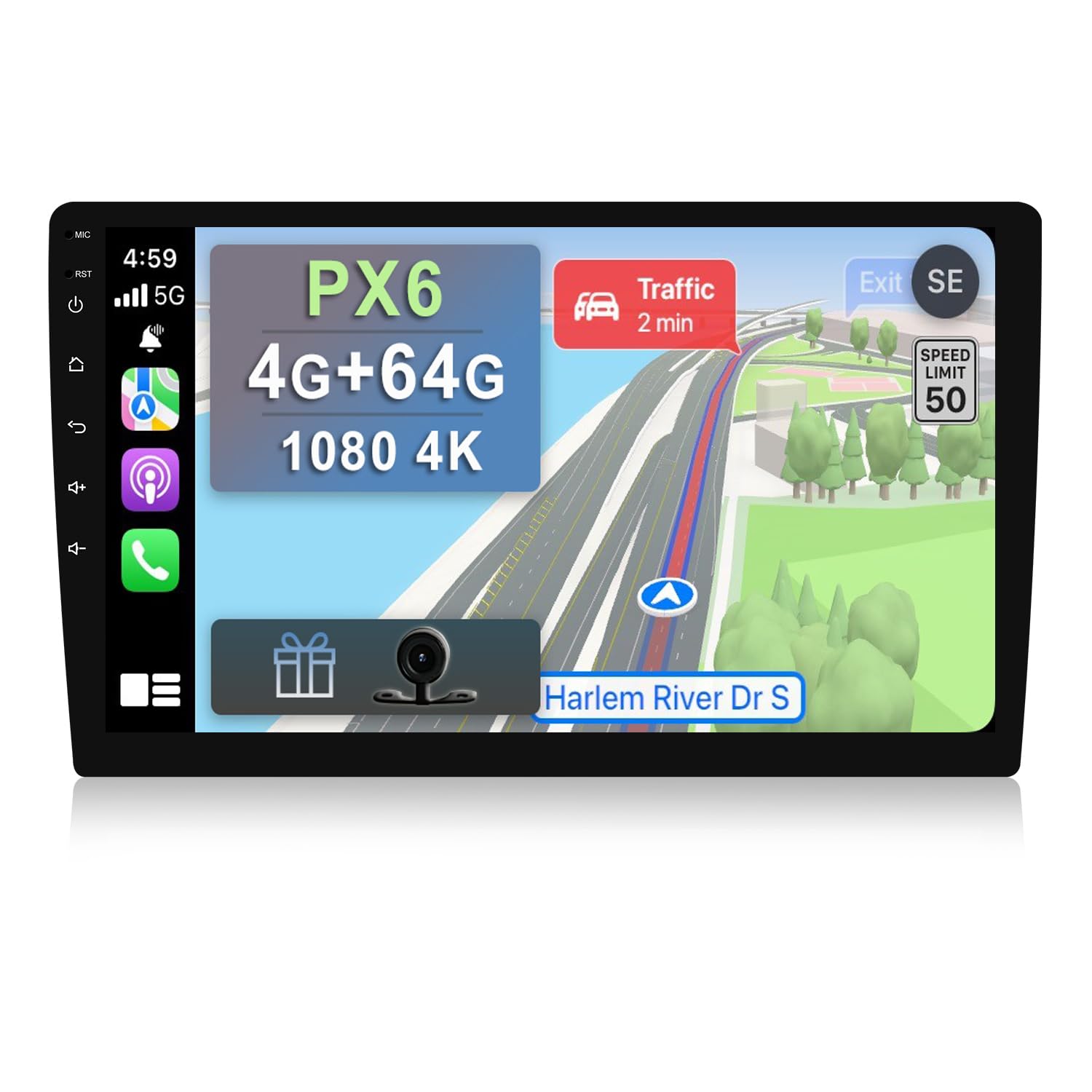 YUNTX PX6 Android 14 Universal Car stereo - [4G+64G] - 9 inch - Bluetooth 5.0 with Free Rear Camera & Map - Support GPS/DAB+ / Steering Wheel Control / 4G / WiFi/Mirrorlink/Carplay/USB/HDMI