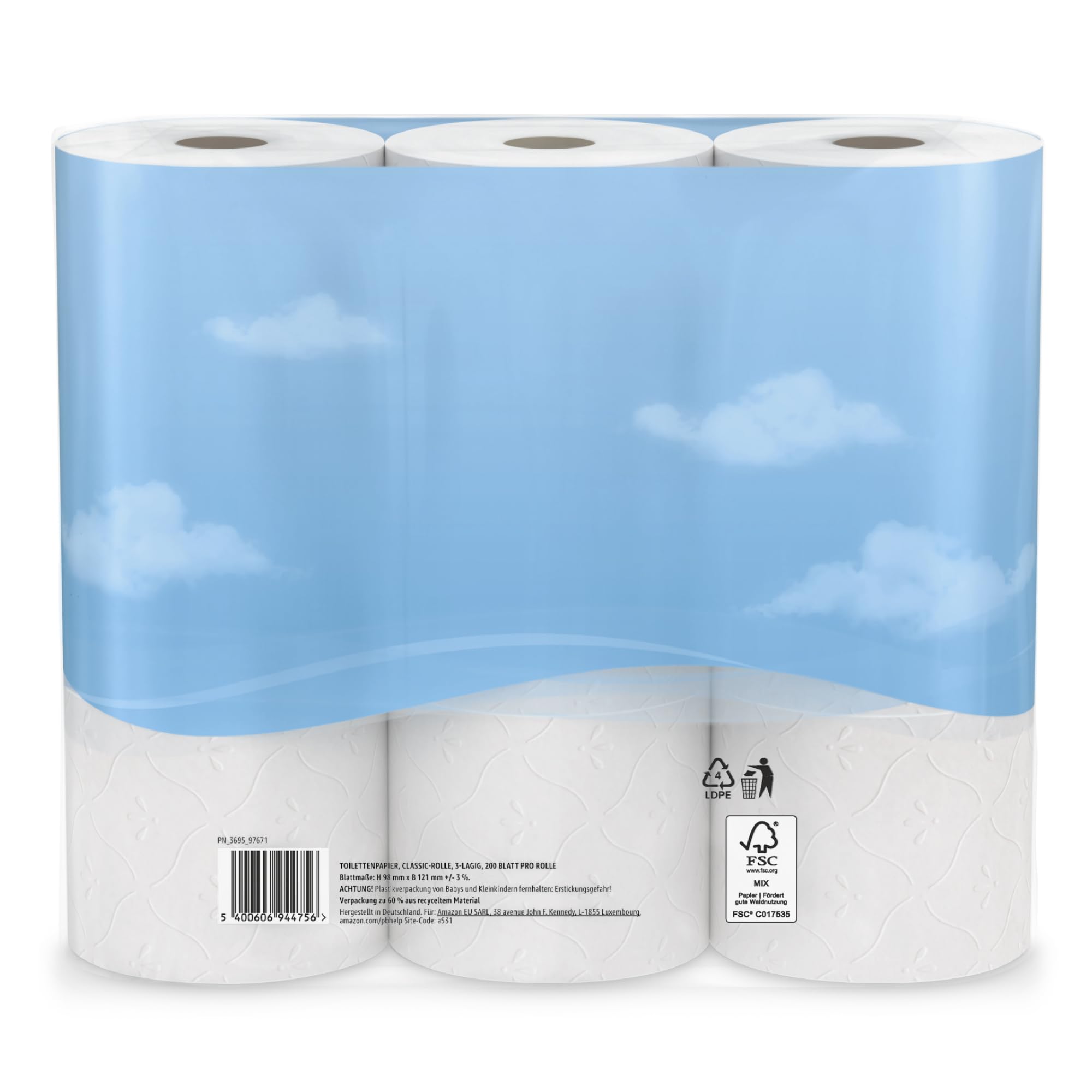 by Amazon Klassisches Toilettenpapier, 3-lagig, 36 Rollen (9 Rollen, 4er-Pack), 200 Blatt pro Rolle, FSC-zertifiziert 7