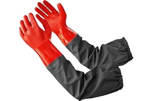 Coopache Full Arm Pond Gloves with Cotton lining Extra Long Waterproof Gloves for Pond Cleaning Care and Machinery Industry 25-inch (Red & Black, Medium)