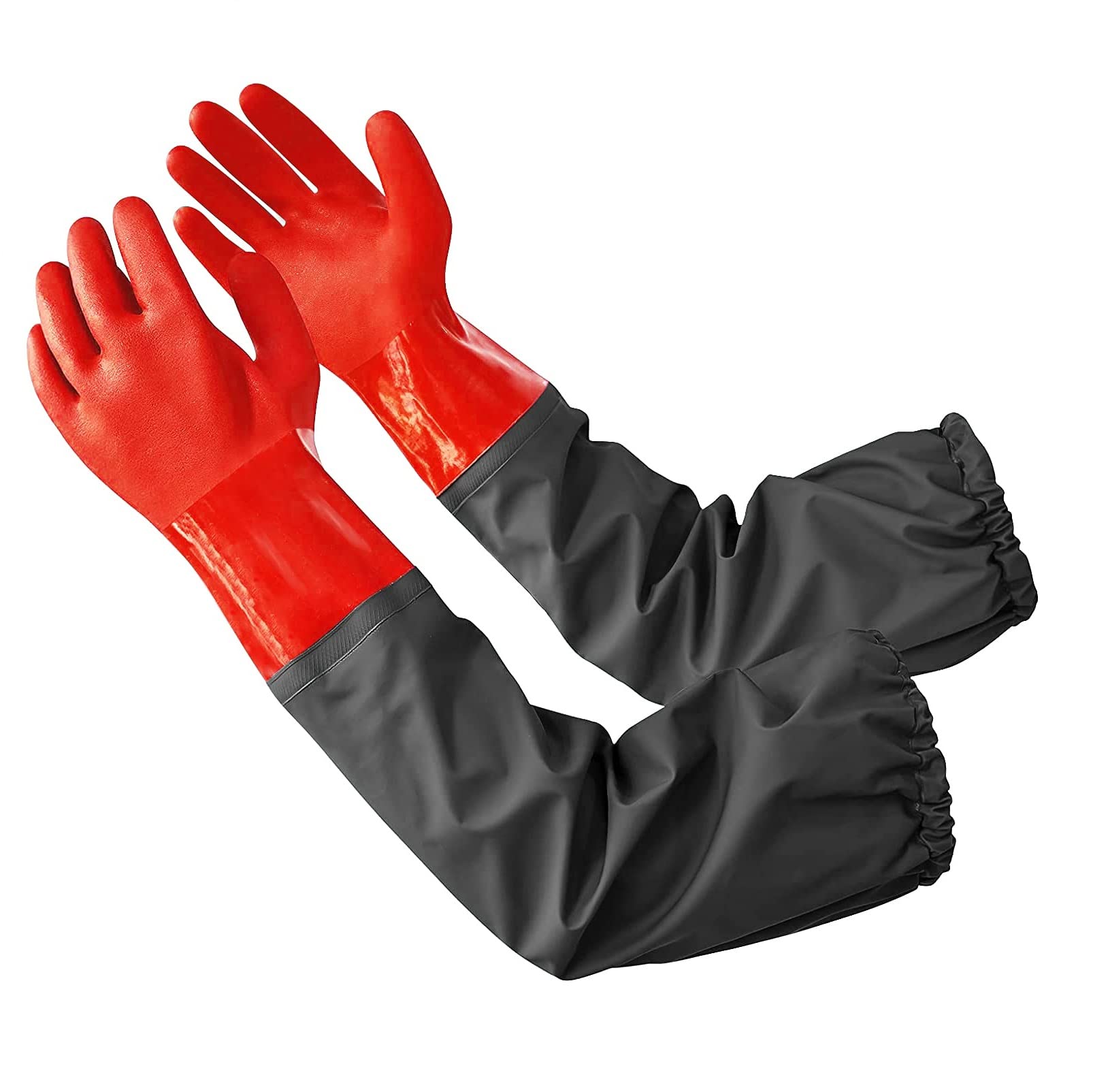 Coopache Waterproof Pond Gloves, Extra Long Sleeve Full Arm Gloves for Men and Women, Red, L