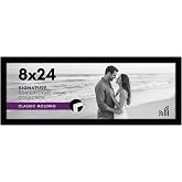 Americanflat 8x24 Picture Frame - Engineered Wood - Black | Shatter-resistant glass, hangs vertical or horizontal, sawtooth hangers included, fits photos, posters and art