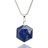 Genuine Lapis Lazuli Hexagram Star Necklace Healing Crystal Pendant, Adjustable Natural Gemstone Necklace Reiki Quartz Jewelry for Men Women