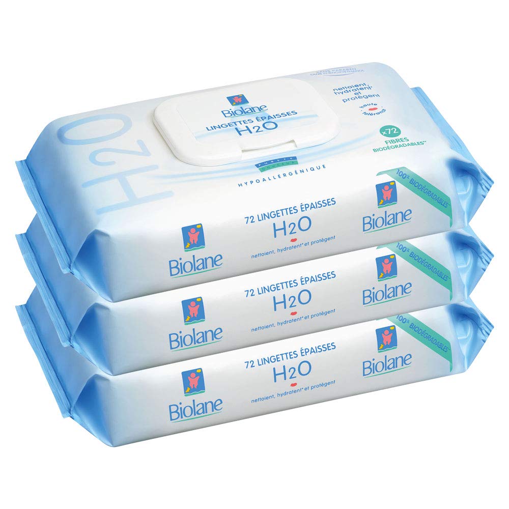 Biolane H2O Eco-Refill Thick Wipes - 3 Packs of 72 Wipes