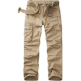 AKARMY Cargo Pants for Men Casual Outdoor Cotton Hiking Y2K Work Pants with Multi Pockets 8612 Khaki 40