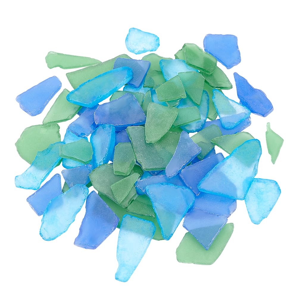 PH PandaHall 3 Colors Sea Glass Pieces, Nautical Crush Sea Glass Cobalt Blue Aqua and Frosted Green Glasses Tumbled Ocean Glass Chip Vase Filler for Beach Wedding Party Decor Home Decor DIY Craft