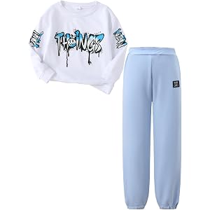 Yoxindax Teen Boys 2Pcs Outfit Ages 7–14 Graffiti Letter Print Crew Neck Top Solid-Color Pants Fall Clothing Sets