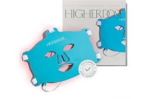 HigherDOSE Red Light Therapy Face Mask - Cordless At-Home LED Facial Light Therapy - Promotes Cellular Renewal, Healing, & Glowing Skin - LED Face Mask to Target Fine Lines, Wrinkles & Redness