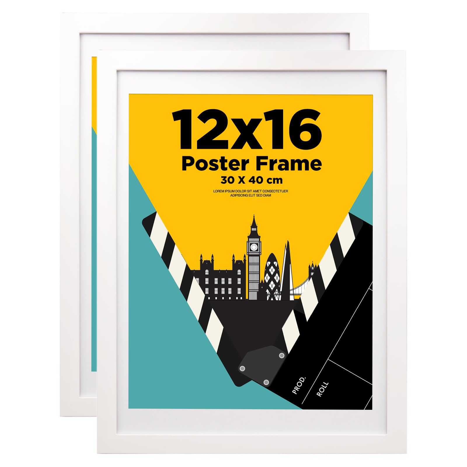 30x40cm picture frame,12x16 picture frame 100% Solid Wood Matted for 14x11, 30x40 frame with Acrylic Glass,Poster Frame for Wall Mounting, 16x12 inch Certificate Frame for Portrait, Set of 2, White