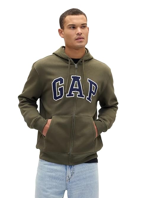 GAP Mens Heritage Logo Full Zip Hoodie Black Moss XX-Large
