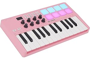 M-WAVE 25 Key USB MIDI Keyboard Controller With 8 Backlit Drum Pads, Bluetooth Semi Weighted Professional dynamic keybed 8 Knobs and Music Production,Software Included (Pink)