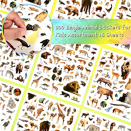 800 Pieces Jungle Animal Stickers Realistic Zoo Animal Stickers Safari