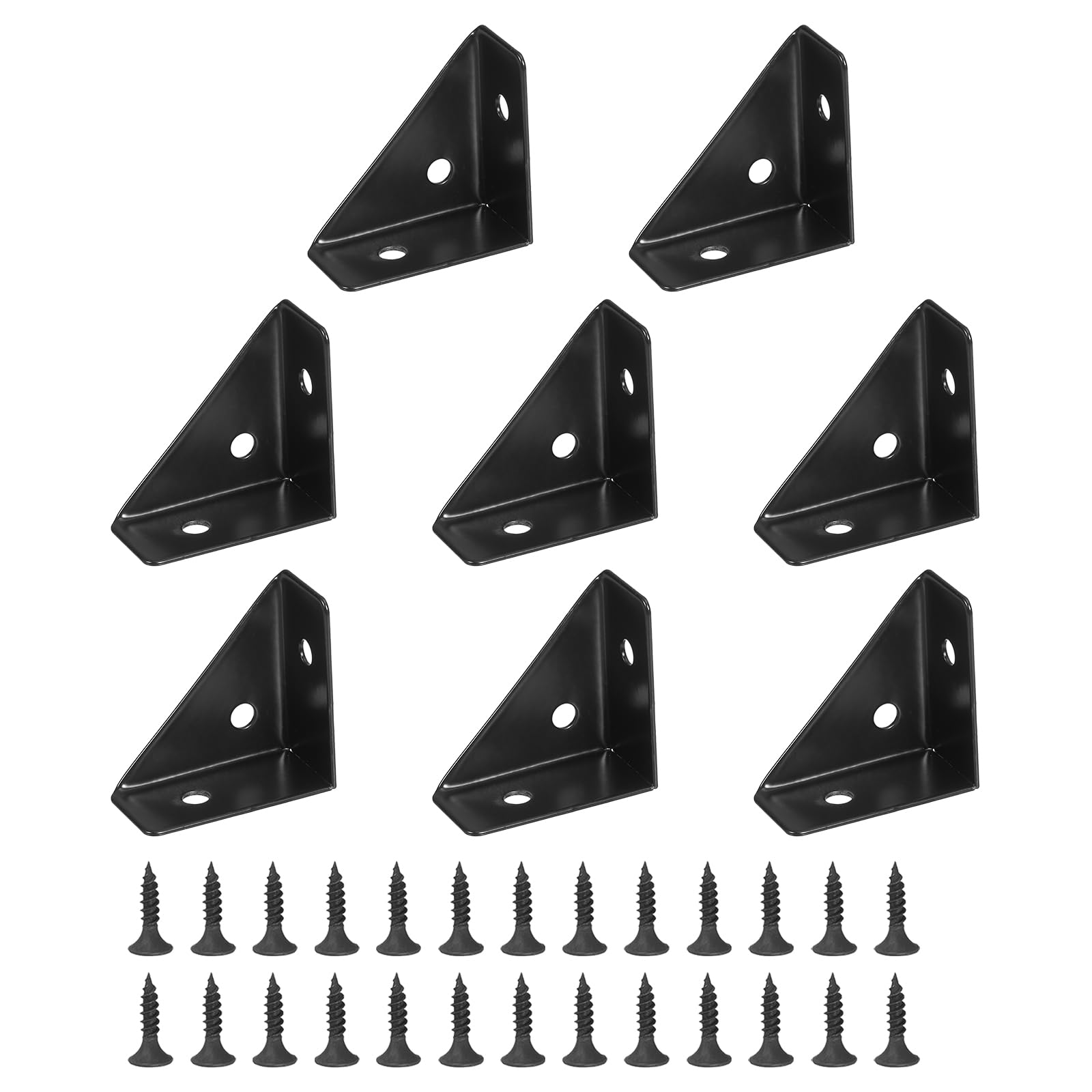 PATIKIL Corner Braces 1.5 x 1.5 Inch, 8 Pieces Triangle Shelf Bracket Joint Right Angle Bracket Cold Rolled Steel Braces Joining Support with Screws for Desk Bed Edge, Black