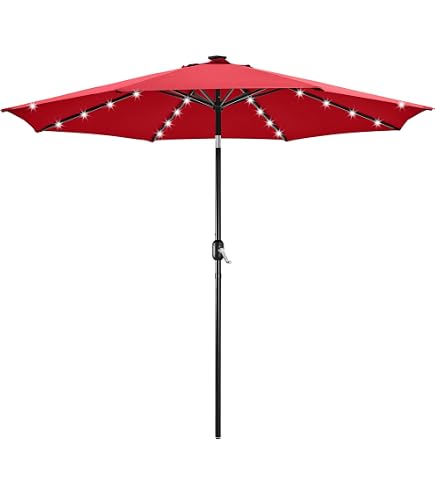 Four Seasons Courtyard 9 Foot Polyester 2 Section Steel Pole Outdoor Patio Market Umbrella with Open Tilt System and LED Lights on 8 Steel Ribs, Green : Patio, Lawn & Garden