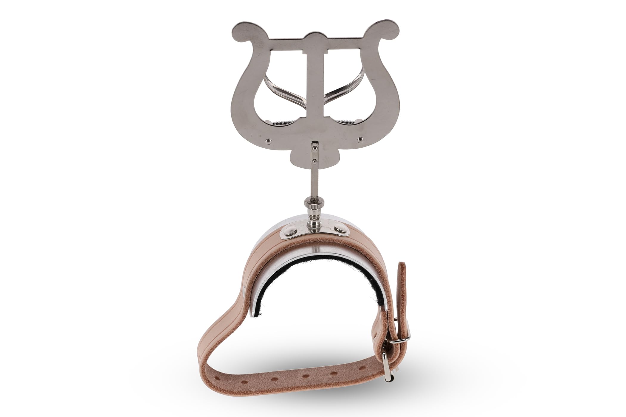 GEWA Marching Music Holder Flute - Nickel Plated - Large Lyra - 2 Pushers - Leather Strap with Aluminium Plate