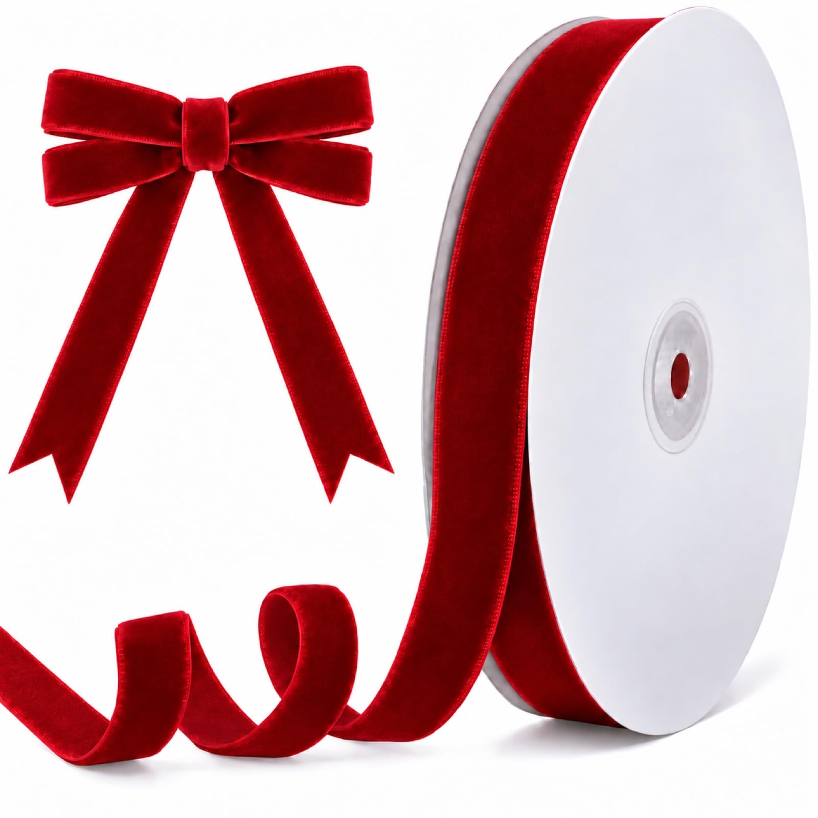 Tsorode 25 Yards Red Velvet Ribbon for Christmas Tree, 5/8 Inch | Red Velvet Christmas Ribbon for Gift Wrapping,Red Ribbon Cr