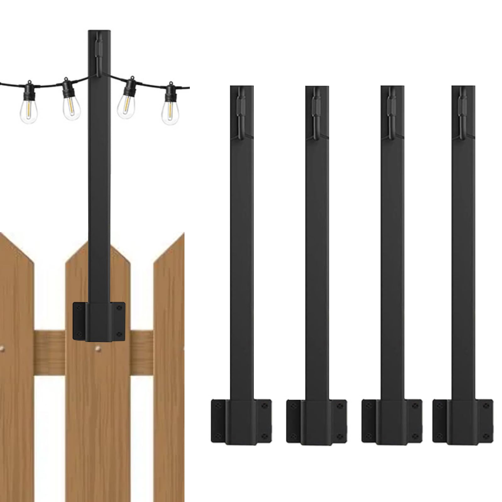 Tefola 4 Pack String Light Poles, 1.32Ft Outdoor Hanging Garden Poles with Hook, Patio Lighting Support for LED String Lights, Backyard/Deck/Party Decor/Pub/Patio/Bistro