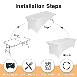 2 Pack 6 Feet White Spandex Tablecloth for