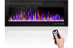 BETELNUT 40" Electric Fireplace Wall Mounted and Recessed with Remote Control, 750/1500W Ultra-Thin Wall Fireplace Heater W/Timer Adjustable Flame Color and Brightness, Log Set & Crystal Options